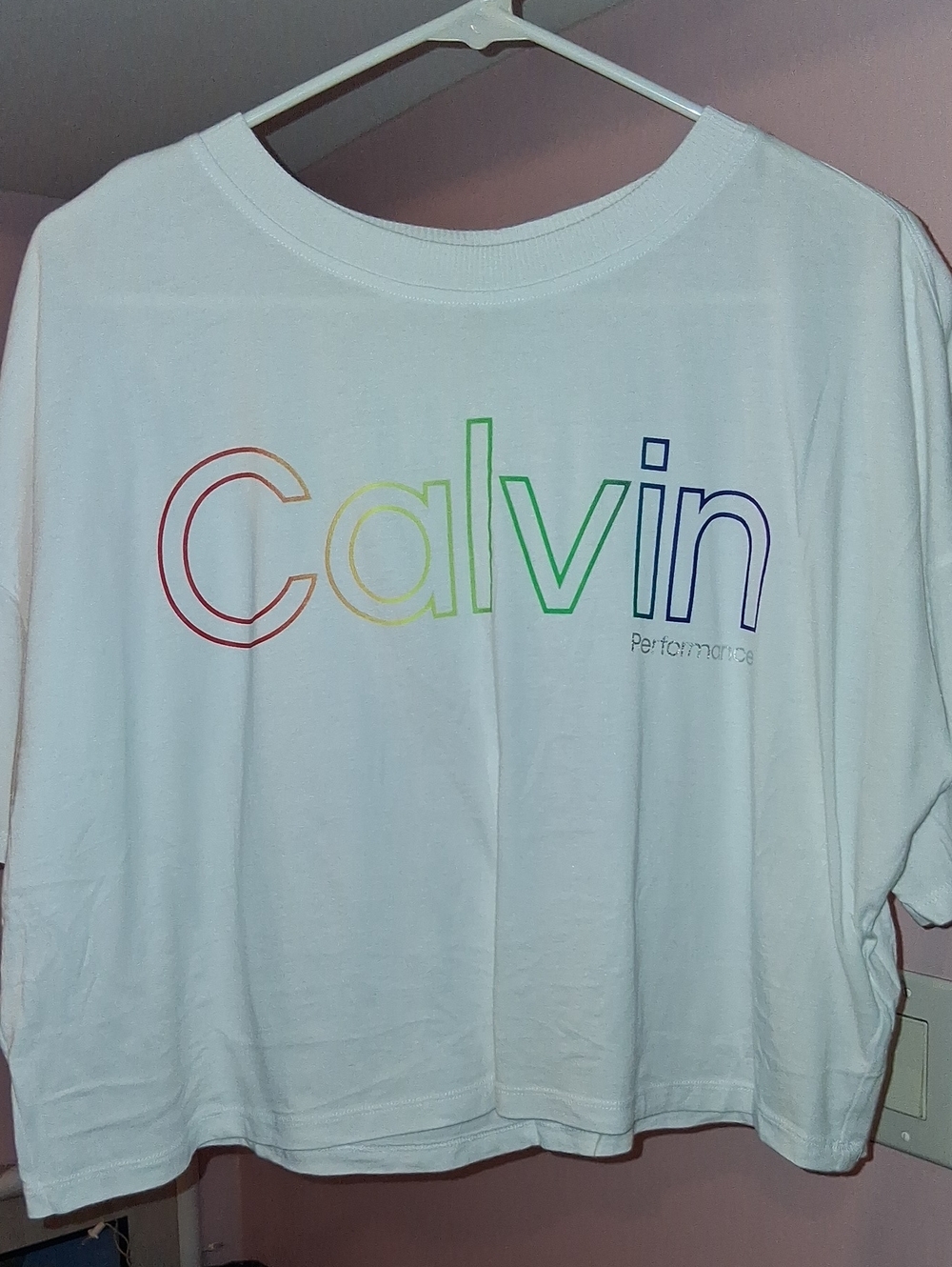 Calvin Klein White Short Sleeve Tee with Rainbow Logo